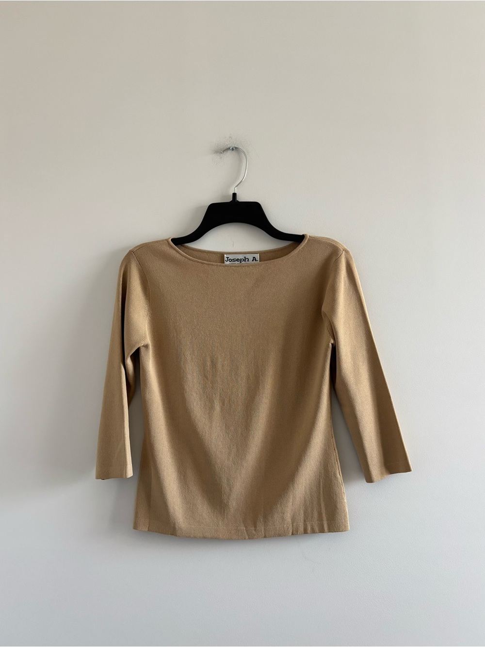 VTG Joseph A. Top Boat Neck Beige Knit 3/4 Sleeve Women S 90s Minimalist Office